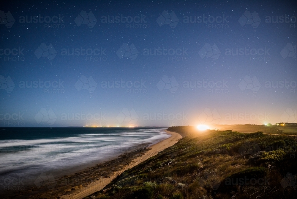 Headlights at night at the beach - Australian Stock Image
