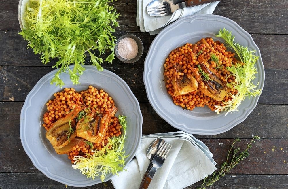Healthy vegetarian food dish viewed from above - Australian Stock Image