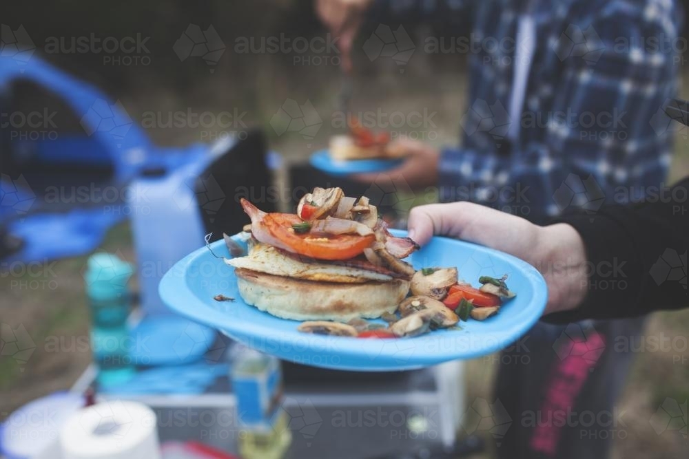 Hearty Camping Breakfast - Australian Stock Image