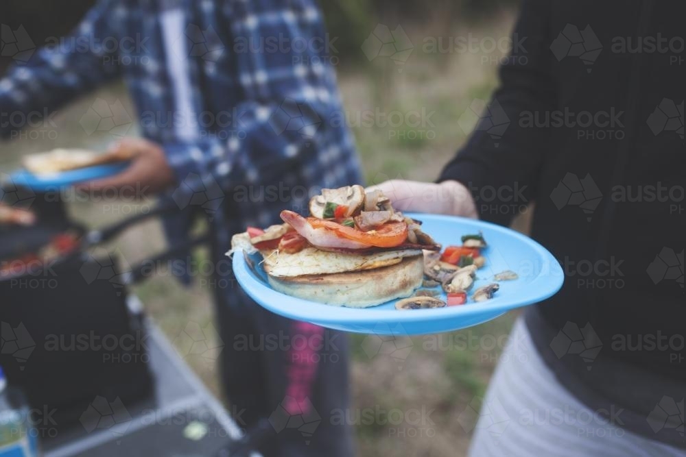 Hearty Camping Breakfast - Australian Stock Image