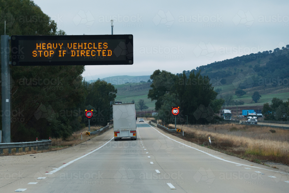 Heavy vehicle inspection point information sign - Australian Stock Image