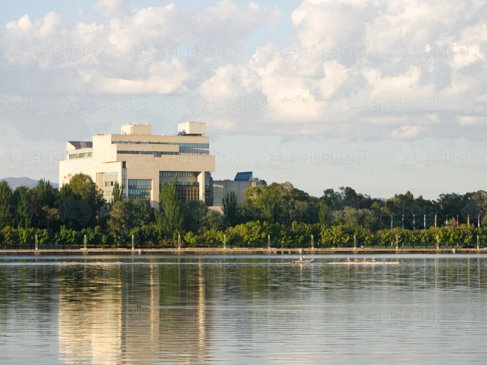 High Court of Australia reflected in Lake Burley Griffin - Australian Stock Image