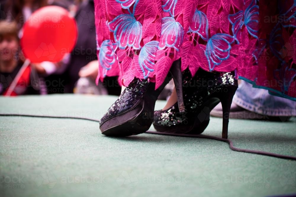 Image of High heels of a drag queen on stage - Austockphoto