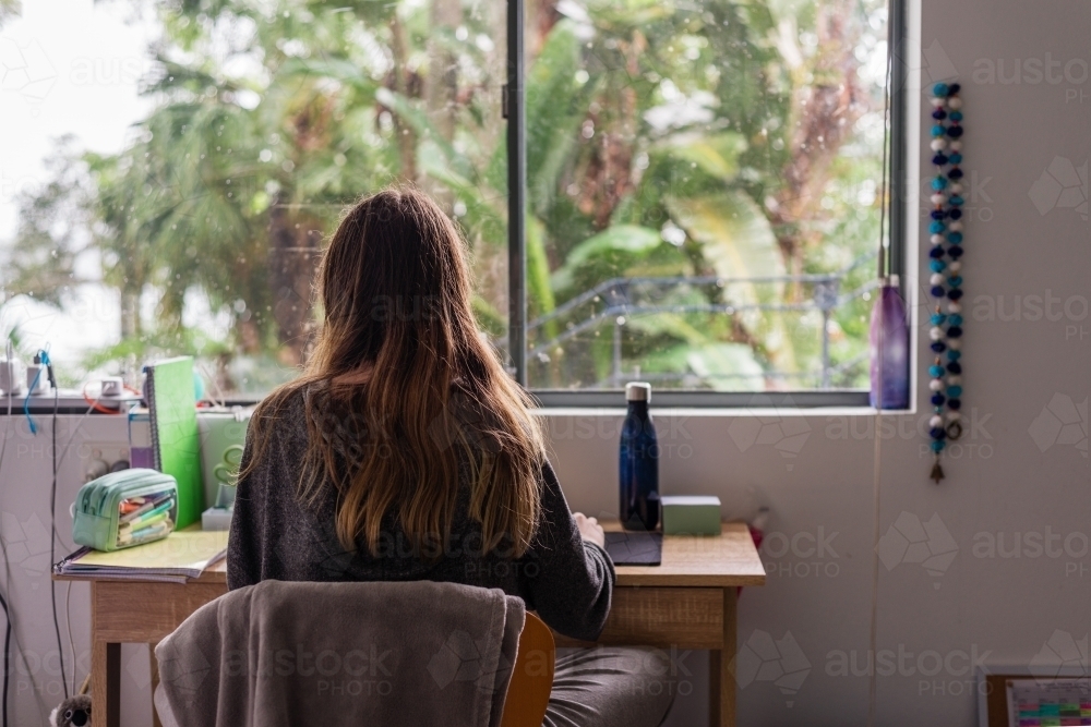 high school students studying from home during 2020 covid19 quarantine - Australian Stock Image
