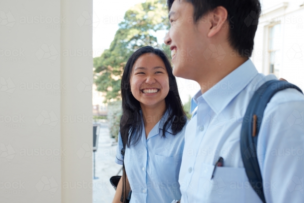 High School students talking on-campus - Australian Stock Image