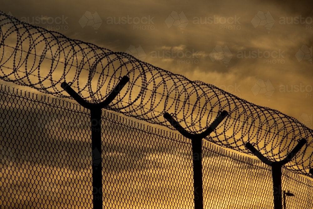 High Security Fence With Barbed Wire - Australian Stock Image