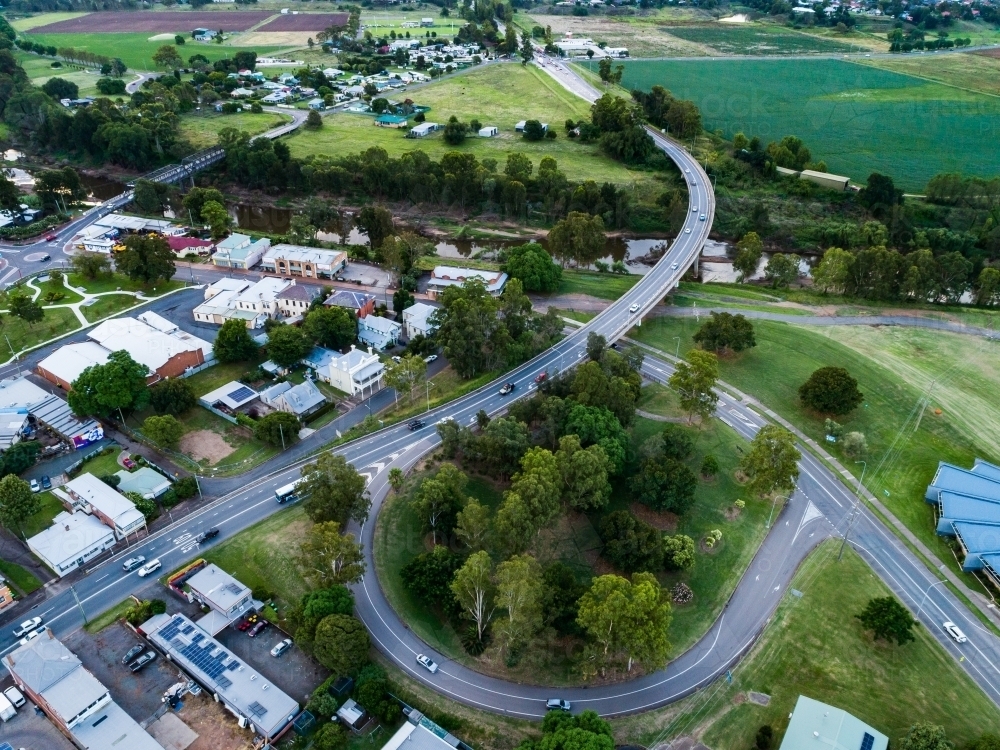 Image of Highway off ramp in country town - Austockphoto