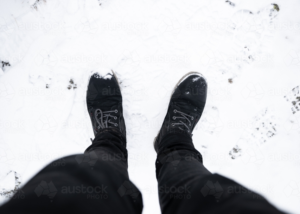 Hiking Boots in the snow - Australian Stock Image