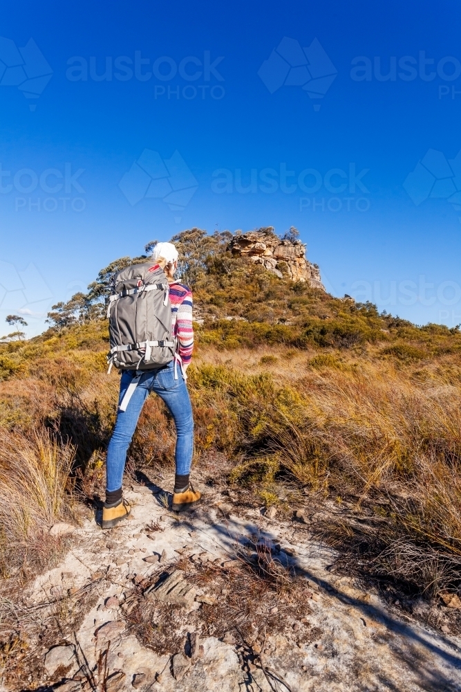 Hiking in national parks Australia with a view to an area called the Pinnacles - Australian Stock Image