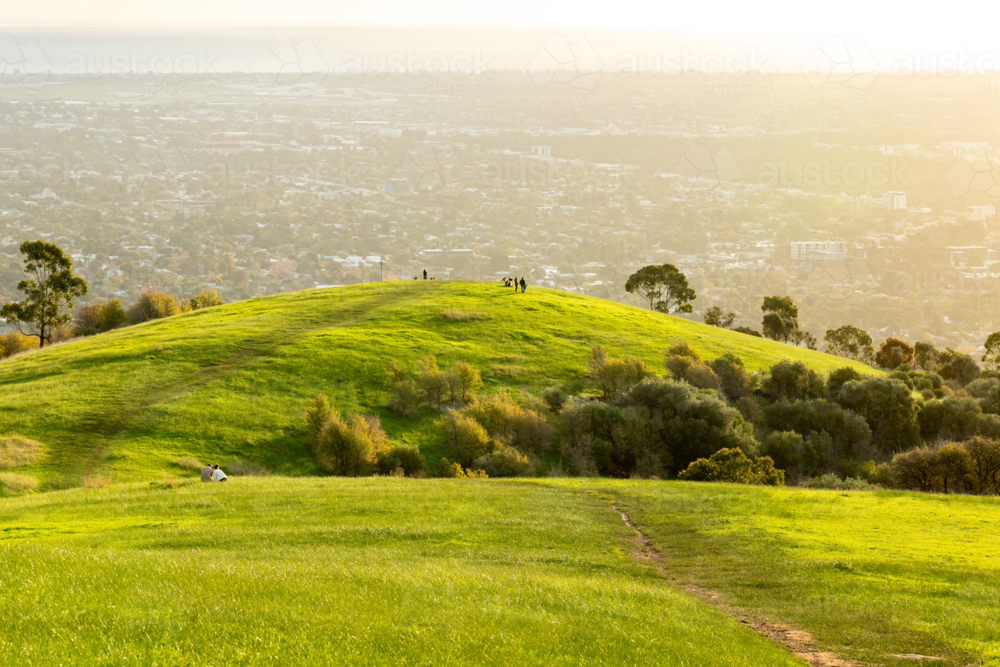 Hill overlooking Adelaide at sunset - Australian Stock Image