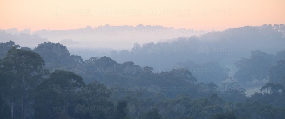 Hills in the Morning Mist - Australian Stock Image
