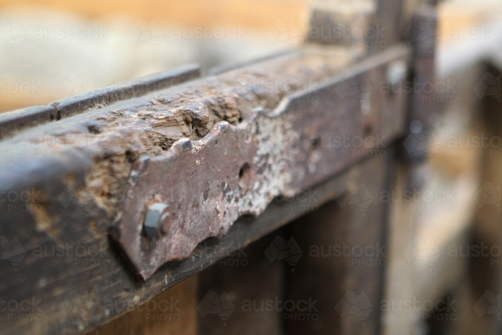 Hinge on gate in old woolshed - Australian Stock Image