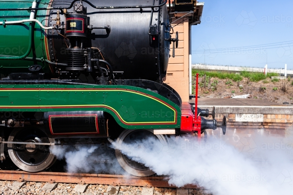 Historic steam train steaming at Maitland station during Steamfest - Australian Stock Image
