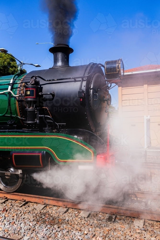 Image of Historic steam train steaming at Maitland station during ...