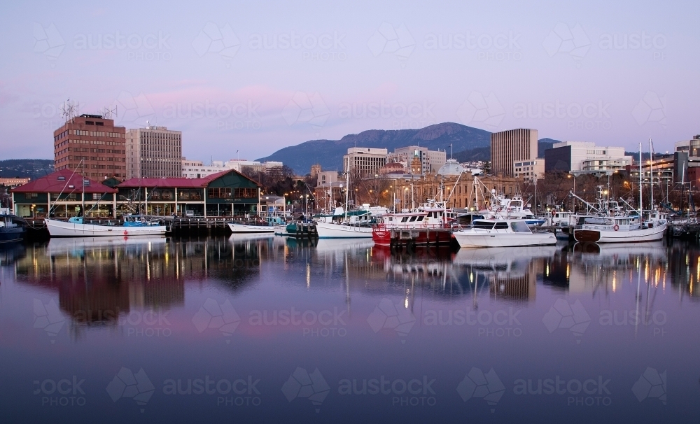 Hobart docks at dawn - Australian Stock Image