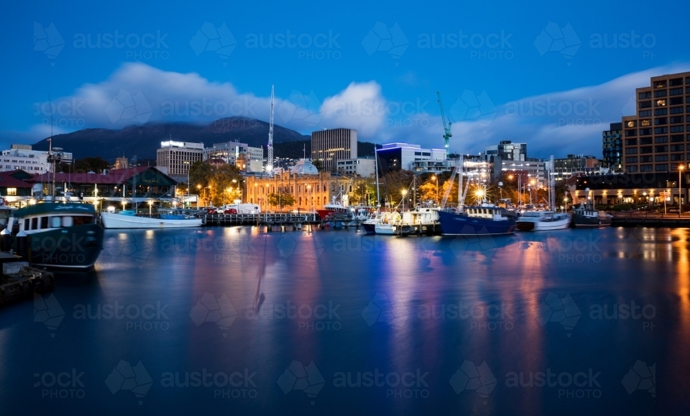 Hobart docks in predawn light - Australian Stock Image