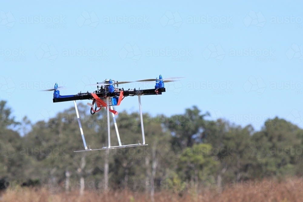 Home built drone, uav, raps taking off with landing gear - Australian Stock Image