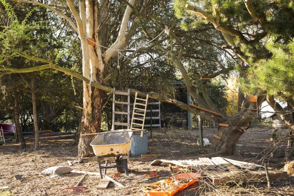 Home made cubby house in the backyard - Australian Stock Image
