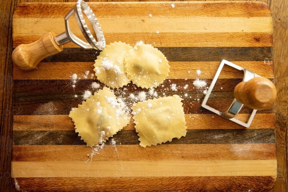 Home made pasta with pasta cutters - Australian Stock Image