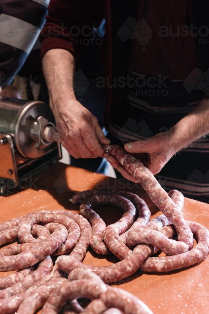 Homemade sausage making - Australian Stock Image