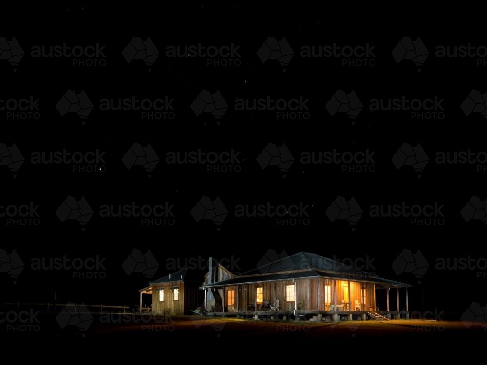 Homestead in a pitch black night - Australian Stock Image