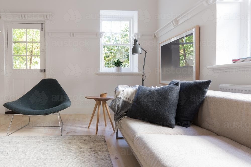 Horizontal of luxury neutral interior designed living room - Australian Stock Image