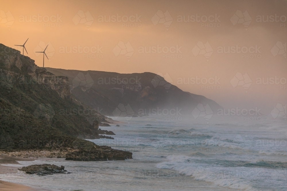 Horizontal shot of a coastline on a stormy day - Australian Stock Image