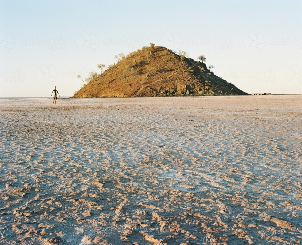 Horizontal shot of a outback hill in saltpan flats - Australian Stock Image