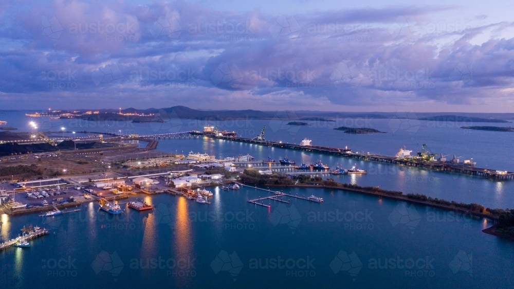 Horizontal shot of a port at sunset - Australian Stock Image