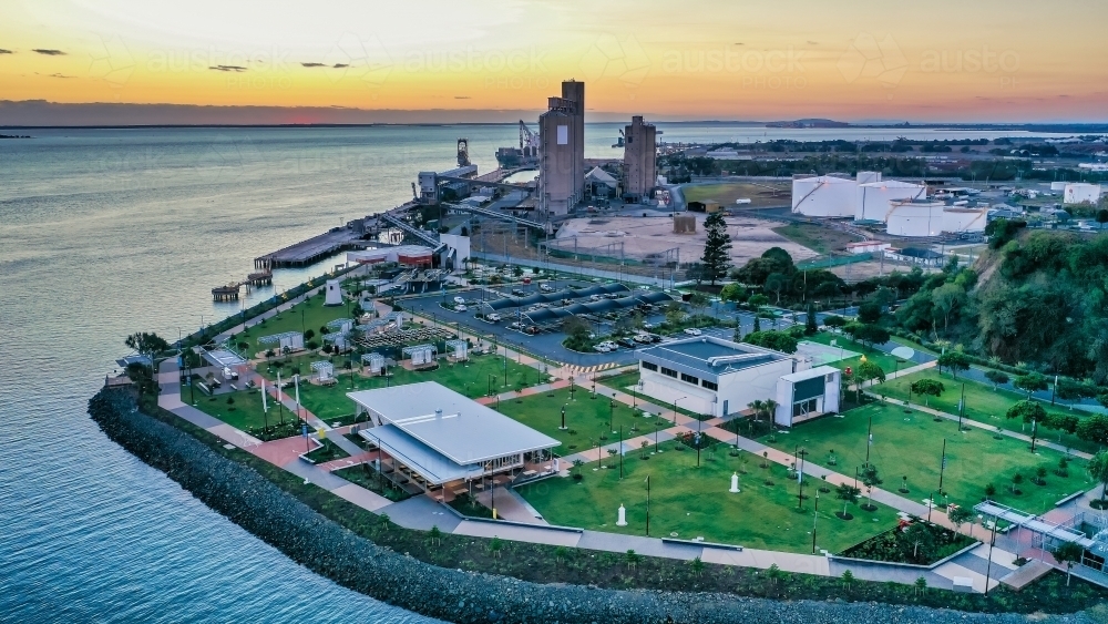 Horizontal shot of a resort town at sunset - Australian Stock Image