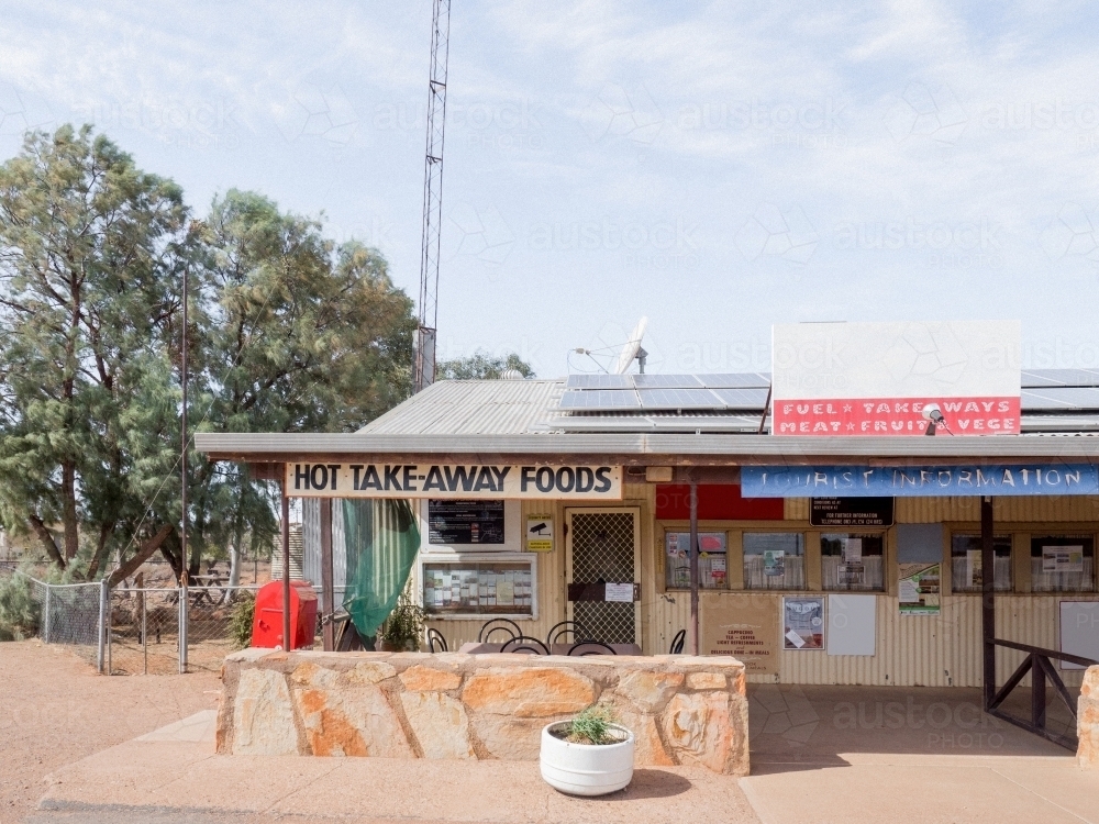 Horizontal shot of a small takeaway and information center shop - Australian Stock Image
