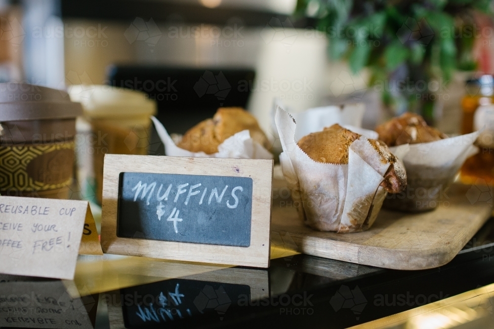 Horizontal shot of café selling muffins and coffee - Australian Stock Image