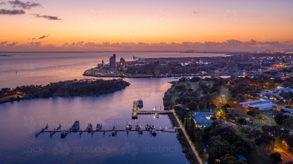 Horizontal shot of marina at sunset - Australian Stock Image