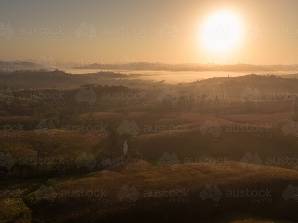 Horizontal shot of valley at Gloucester at dawn. - Australian Stock Image