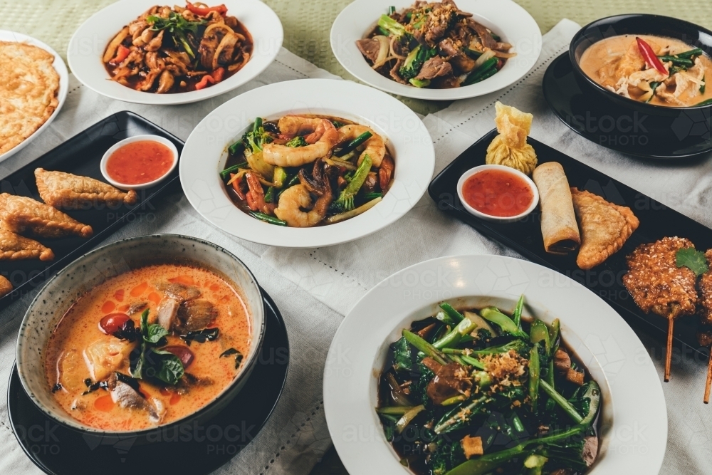 Horizontal shot of various freshly made dishes - Australian Stock Image