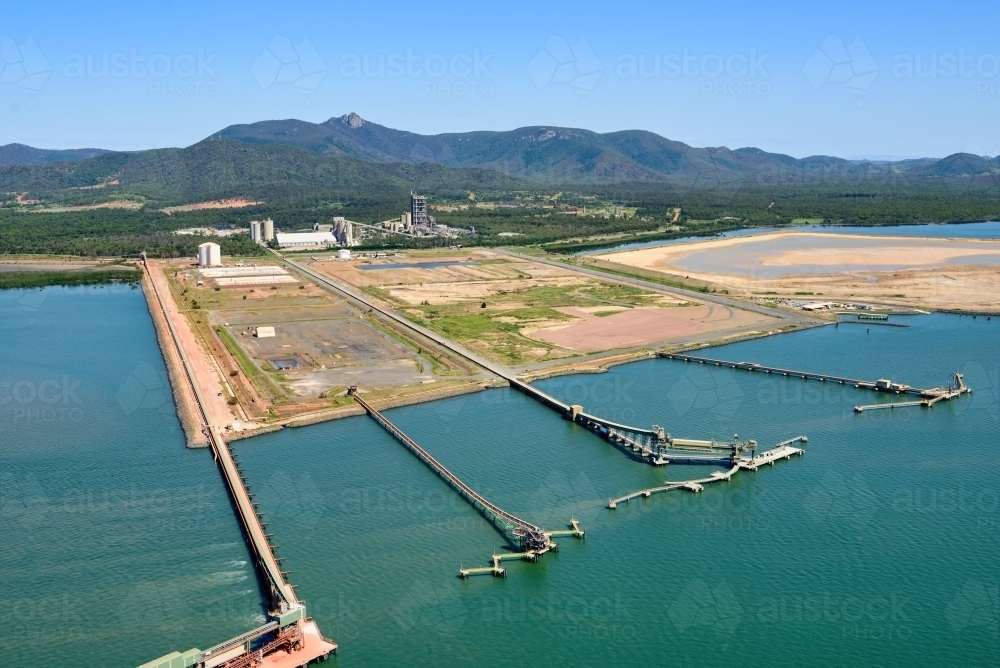 Horizontal shot of wharfs at Fisherman's Landing near Gladstone - Australian Stock Image