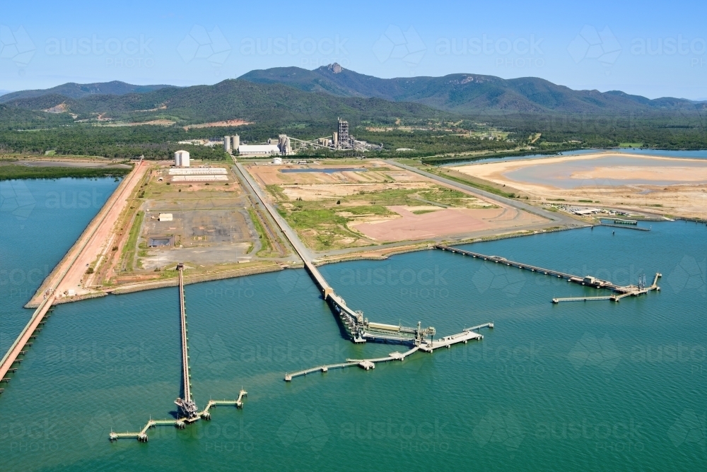 Horizontal shot of wharfs at Fisherman's Landing Near Gladstone - Australian Stock Image