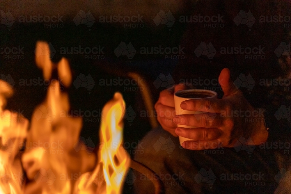Hot chocolate and firepit - Australian Stock Image
