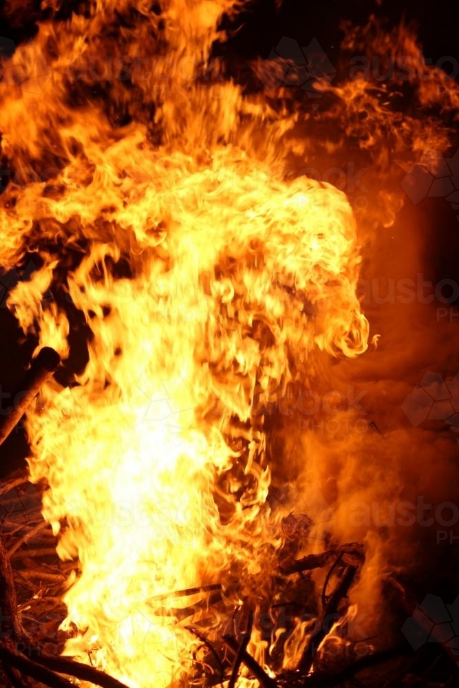 Hot flames of a bonfire - Australian Stock Image