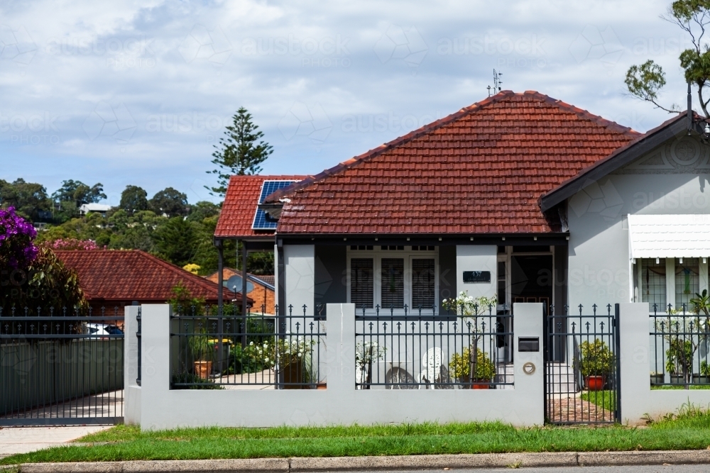 House front with tiled roof - Australian Stock Image