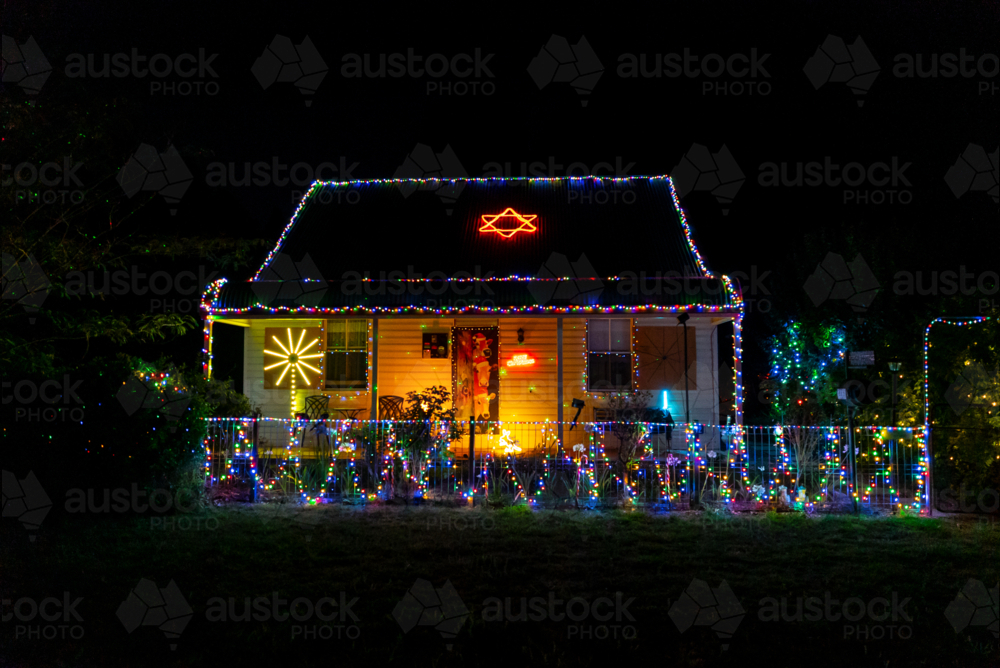 House with Christmas lights in Glen Innes, northern New South Wales - Australian Stock Image