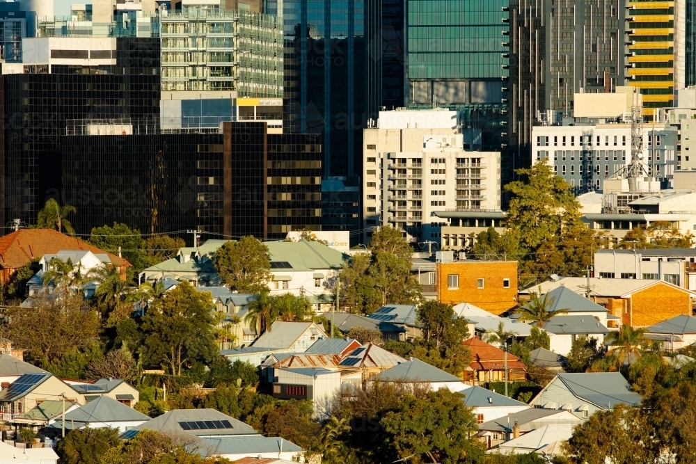 Houses and streets of the Brisbane inner city area Petrie Terrace and Red Hill - Australian Stock Image