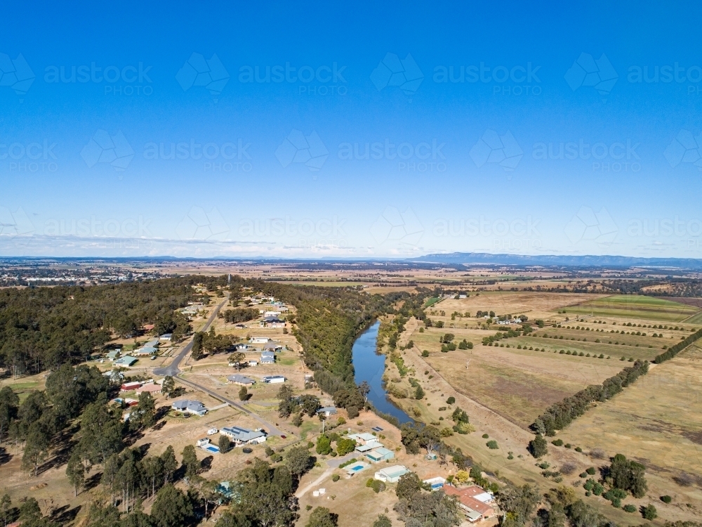 Houses with view over hunter river and farms - Australian Stock Image