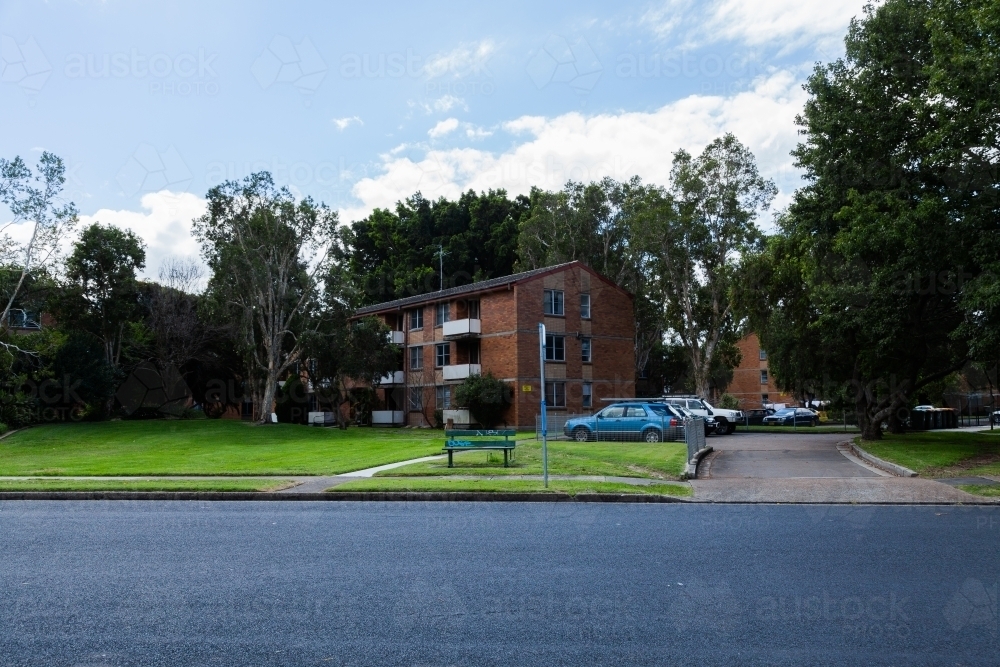Housing commission building and car park in Hamilton South Newcastle - Australian Stock Image