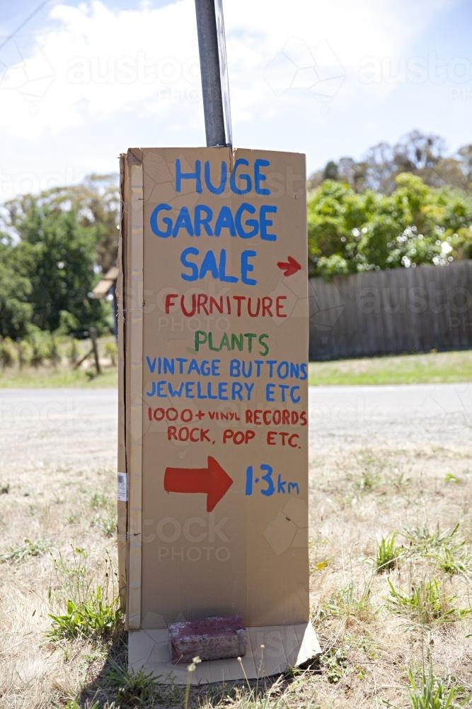 Huge Garage Sale - hand painted sign - Australian Stock Image