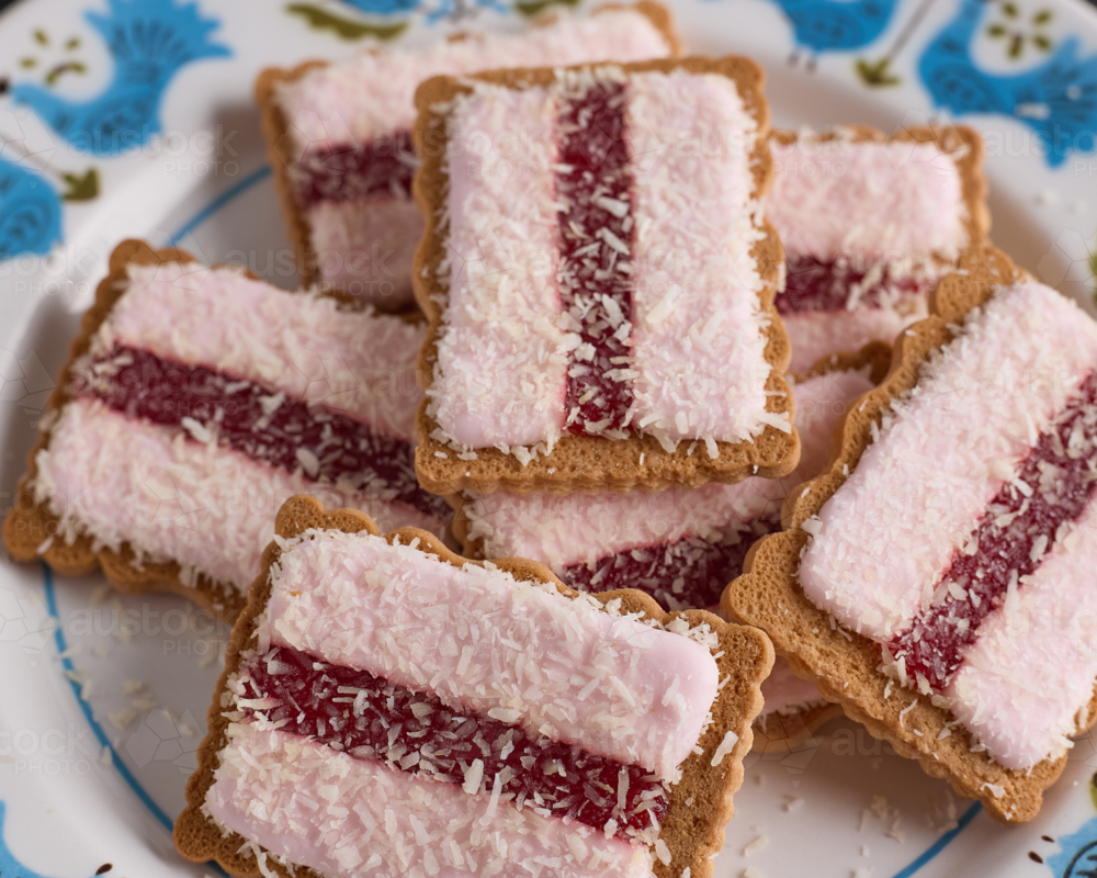 Iced Vo Vo biscuits on a plate - Australian Stock Image