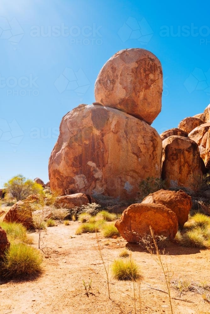 Iconic Australian landmark, the Devil's Marbles in the Northern Territory - Australian Stock Image