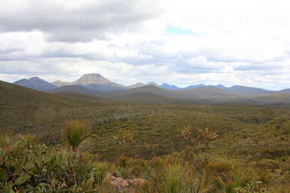 View over ranges on cloudy day - Australian Stock Image