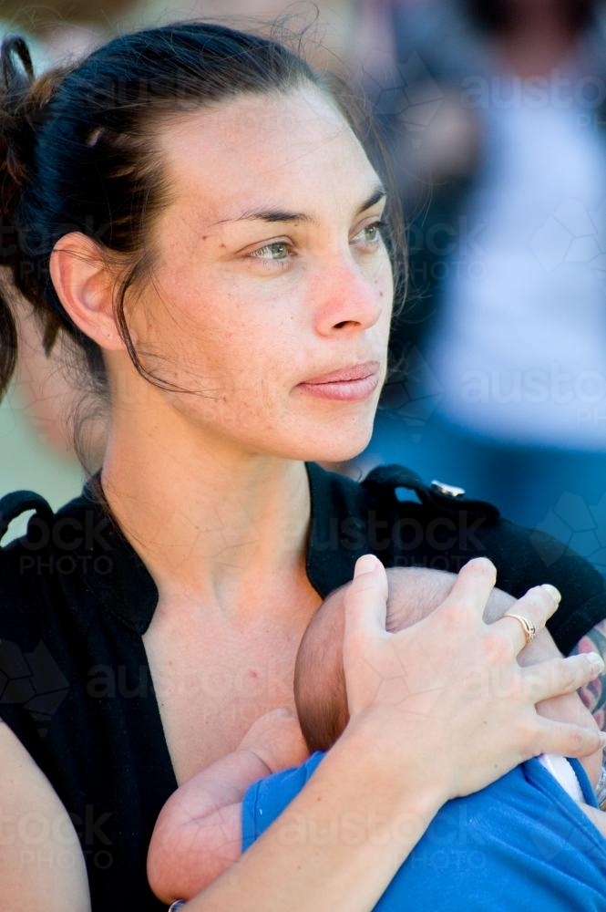 Indigenous Australian Woman and Baby - Australian Stock Image