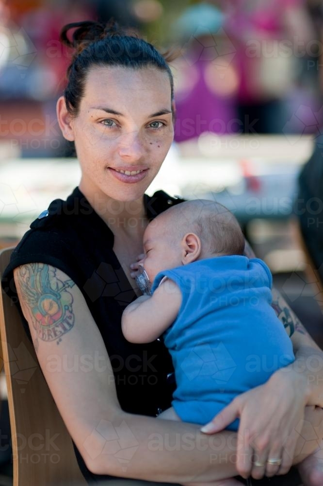 Indigenous Australian Woman with Baby Child - Australian Stock Image